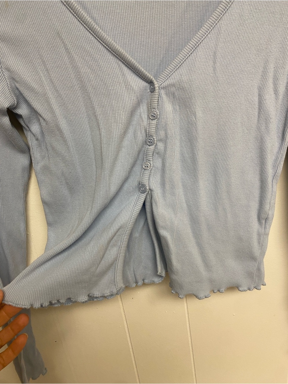 Garage Light Blue Ribbed Button-Front Cropped Cardigan - Picture 5 of 6